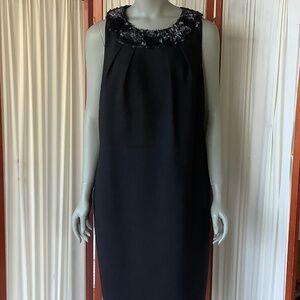 Talbots Black Sleeveless Dress Wool Blend With Beaded Neckline Size 18W